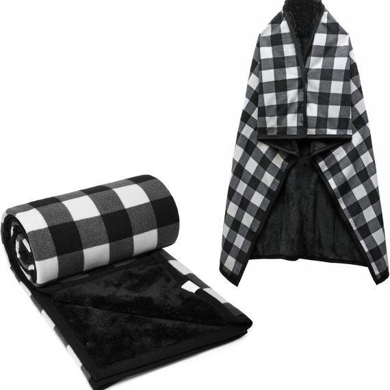 Fleece Wearable Blanket Oversized, Comfy Lightweight Lap Blanket Poncho Throw with Buttons, 63“x 55”(Black)