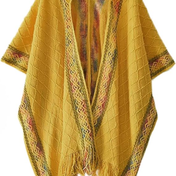 Knit Shawl Wraps for Women Soft Fringe Poncho Sweater Cape with Hooded for Fall Winter
