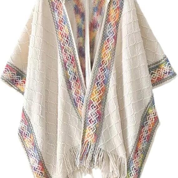 Knit Shawl Wraps for Women Soft Fringe Poncho Sweater Cape with Hooded for Fall Winter