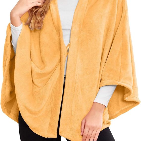 Flannel Faux Poncho for Women Lightweigh Blanket Warm TV Shawl Winter Coat Sweater Cape
