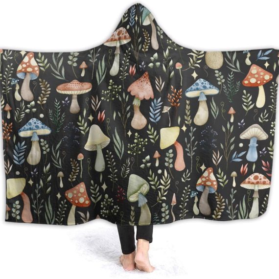 Mushroom Hooded Blanket Mushrooms Gifts for Women Soft Fleece Flannel Mushroom Throw Wearable Blanket All Season Plant Blankets for Bed Decorative 50"x40" for Kid