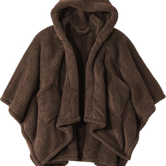 Wearable Blanket Sherpa Poncho Office Work Warm Cozy Shawl Blanket,Plush Cape Wrap for Adults