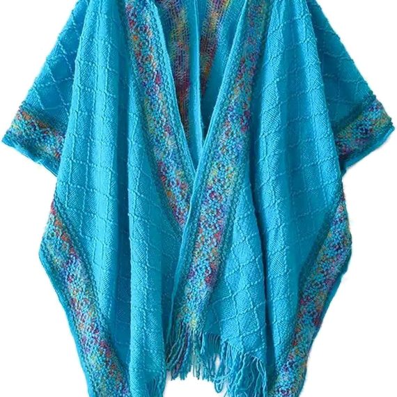Knit Shawl Wraps for Women Soft Fringe Poncho Sweater Cape with Hooded for Fall Winter