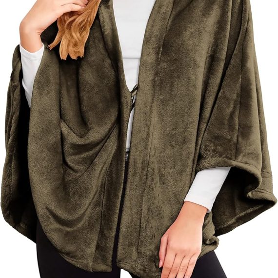 Flannel Faux Poncho for Women Lightweigh Blanket Warm TV Shawl Winter Coat Sweater Cape