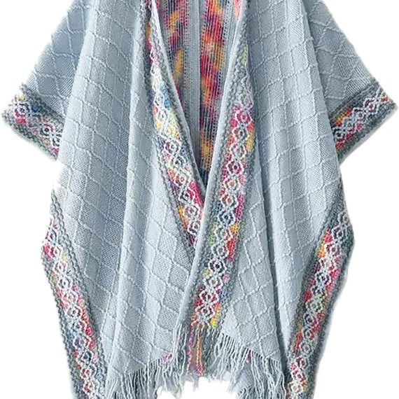 Knit Shawl Wraps for Women Soft Fringe Poncho Sweater Cape with Hooded for Fall Winter