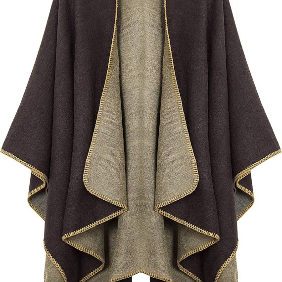 Women's Color Block Shawl Wrap Open Front Poncho Cape