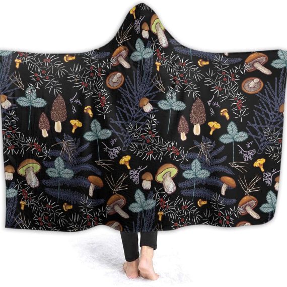 Mushroom Hooded Blanket Mushrooms Gifts for Women Soft Fleece Flannel Dark Wild Forest Mushrooms Throw Wearable Blanket All Season Plant Blankets for Bed Decorative 50"x40" for Kid